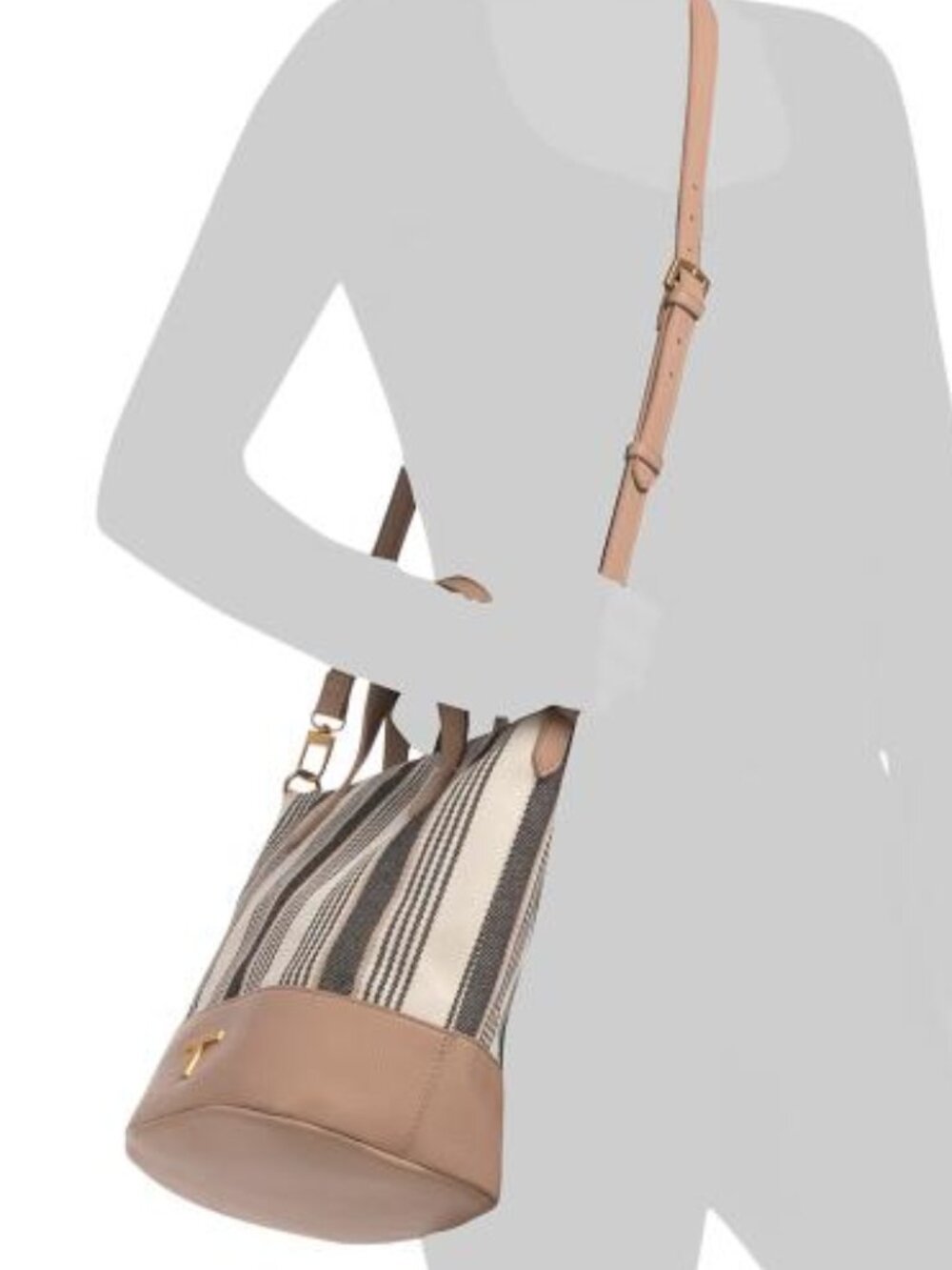Tahari Bag Dual Top Handle Bucket Crossbody Strap & Pouch Pockets Zip Close NWT